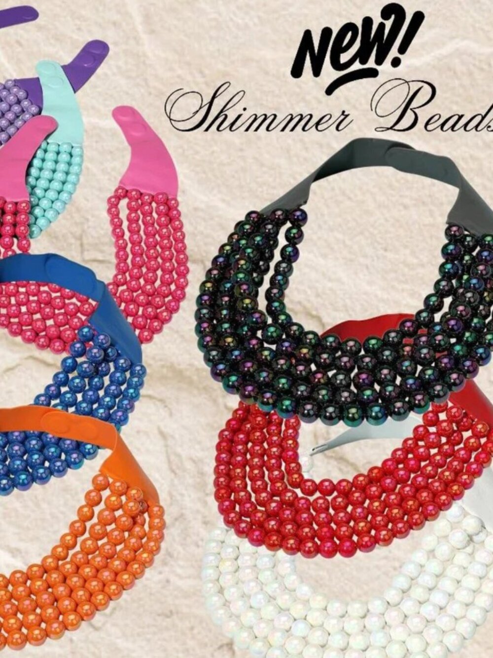 NEW 5 Row SHIMMER Beaded Magnetic Collar Bib Statement Pink Fuchsia Necklace - Picture 6 of 6